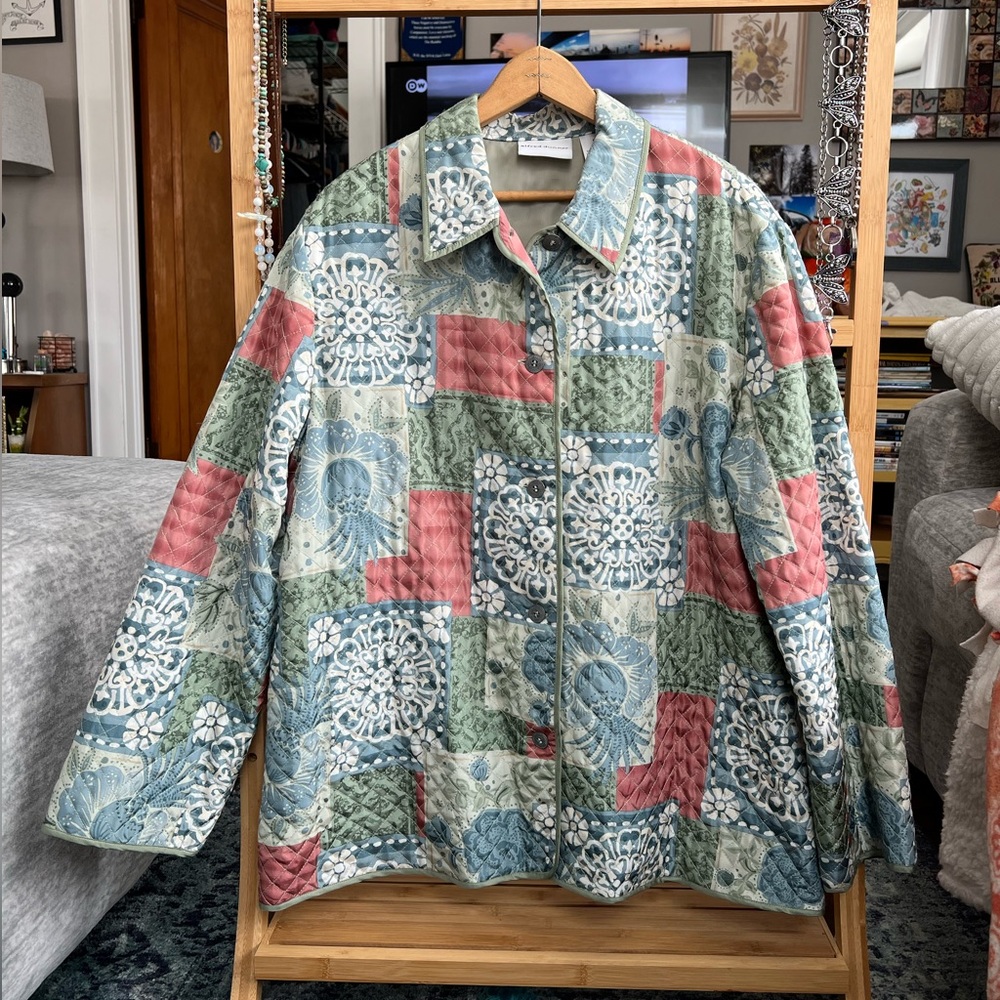 Earthy Floral Silk Patchwork Jacket - image 8